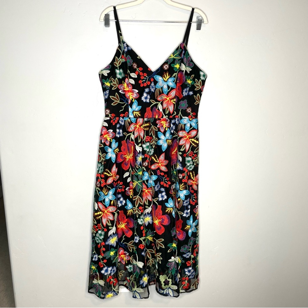 Dress the Population Maren Embroidered Floral Dress Fit Flare XXL Midi V Neck - Picture 4 of 14